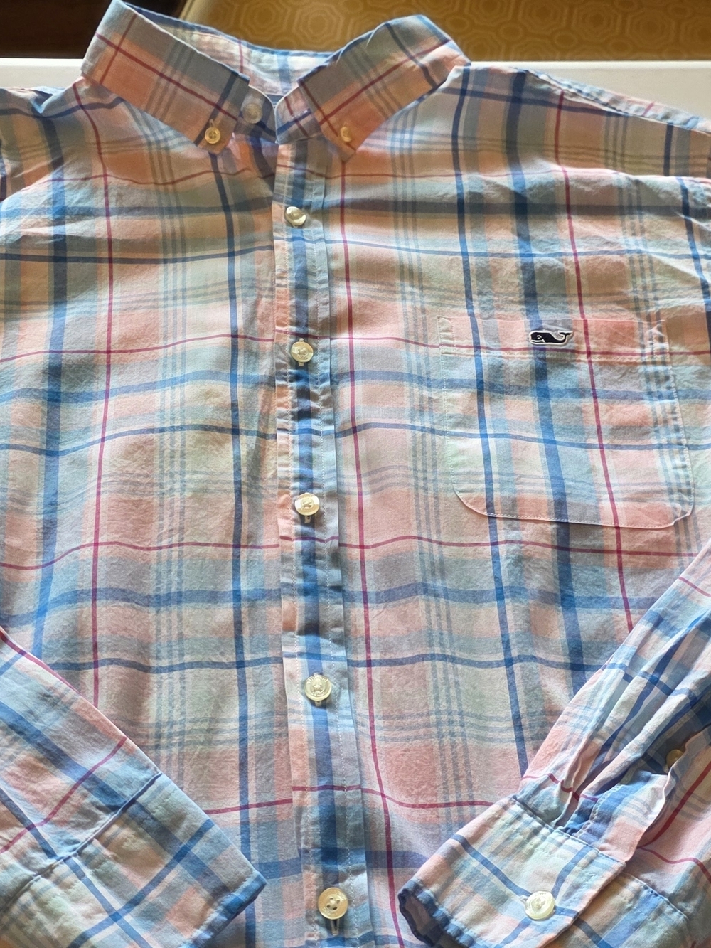 Vineyard Vines Men's Pastel Plaid Button-Down Shirt in Blue and Pink
